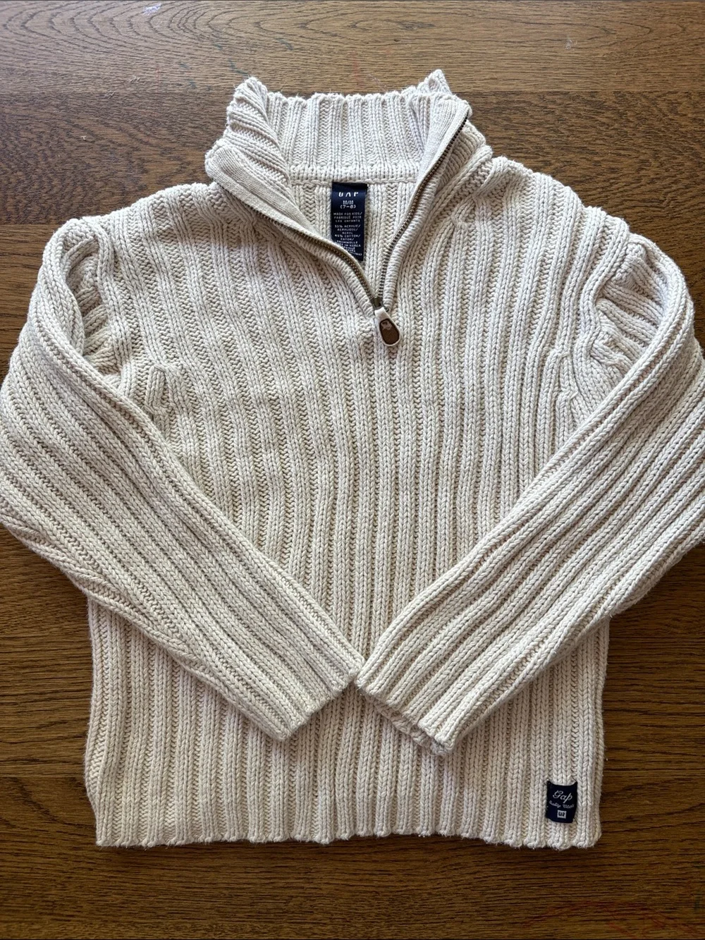 2001 VINTAGE GAP Kids 7-8Y  Cream Ribbed Half-Zip Sweater